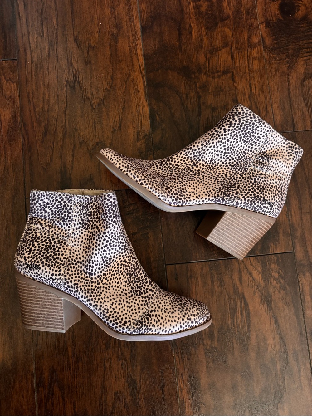 Toms Leopard Print Ankle Booties in Beige and Black